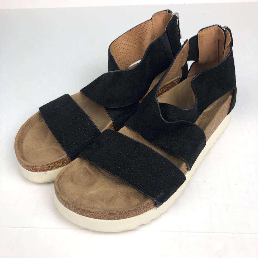 New Directions Irlena Women’s Size 7.5 Sandals Black Tan Open Toe Zipper Back
